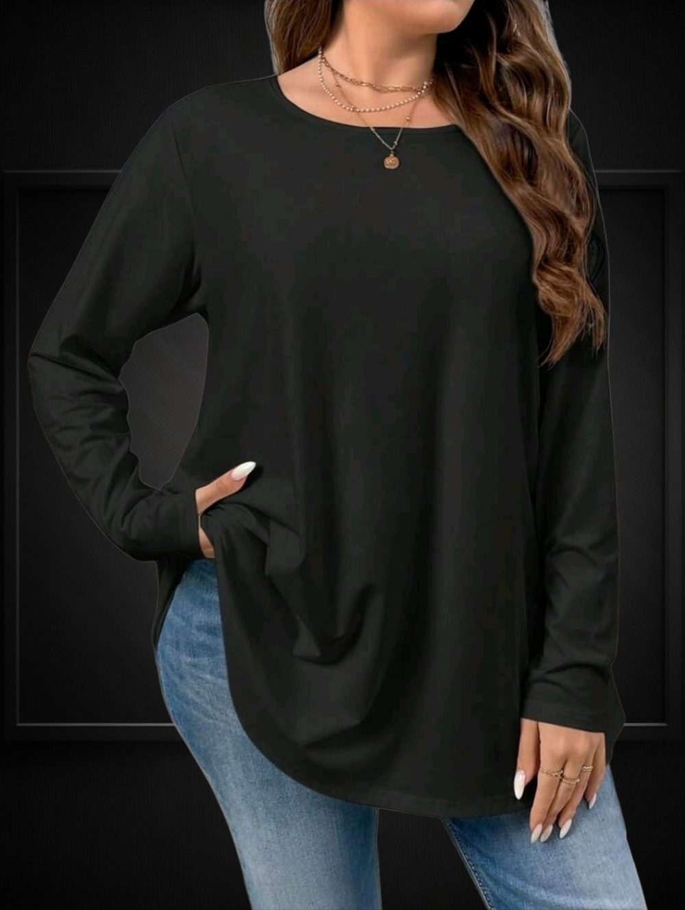 Curvy ▪︎ Long Sleeve Tunic Top ▪︎ Black ▪︎ Sz 1X